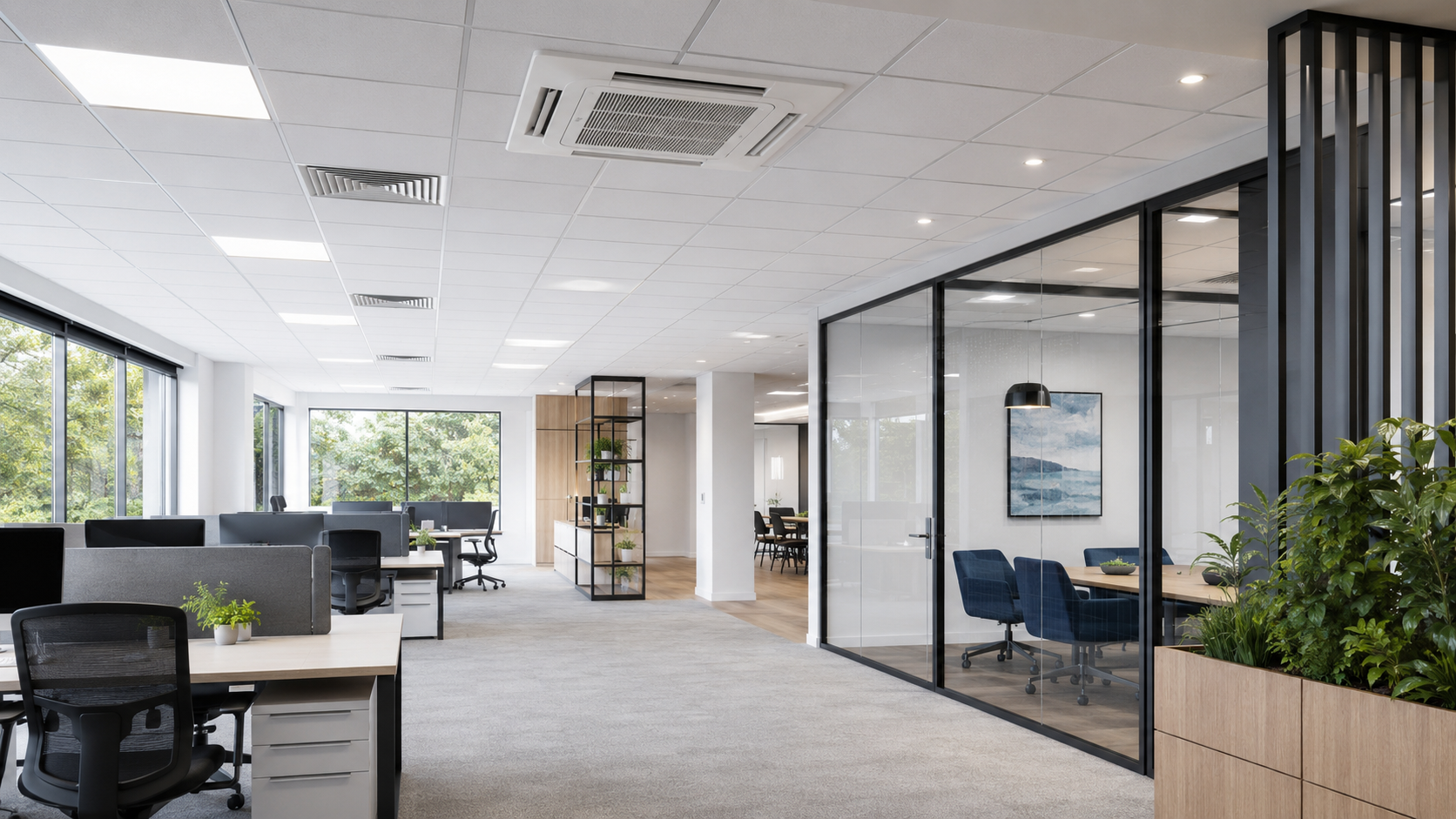 Air conditioning in a modern commercial workspace